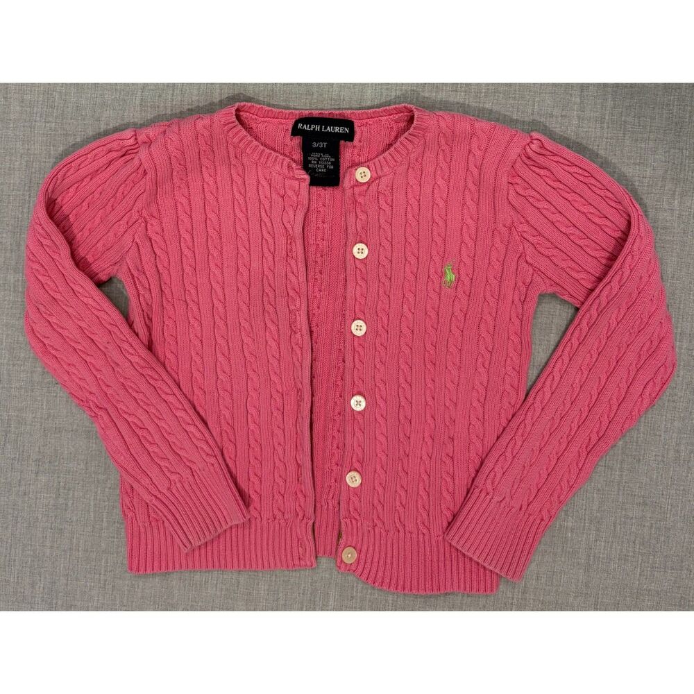 Vintage Ralph Lauren Cardigan Sweater Button Up Pink Size 3T 100% Cotton